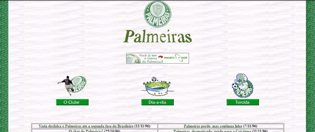 Homepage do primeiro site oficial do Palmeiras - Reprodução/Wayback Machine