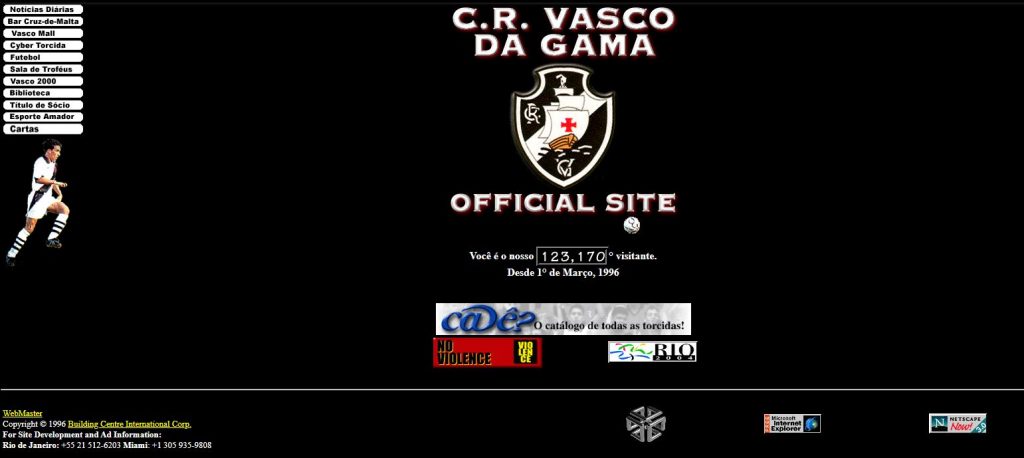 Site oficial do Vasco em 1997