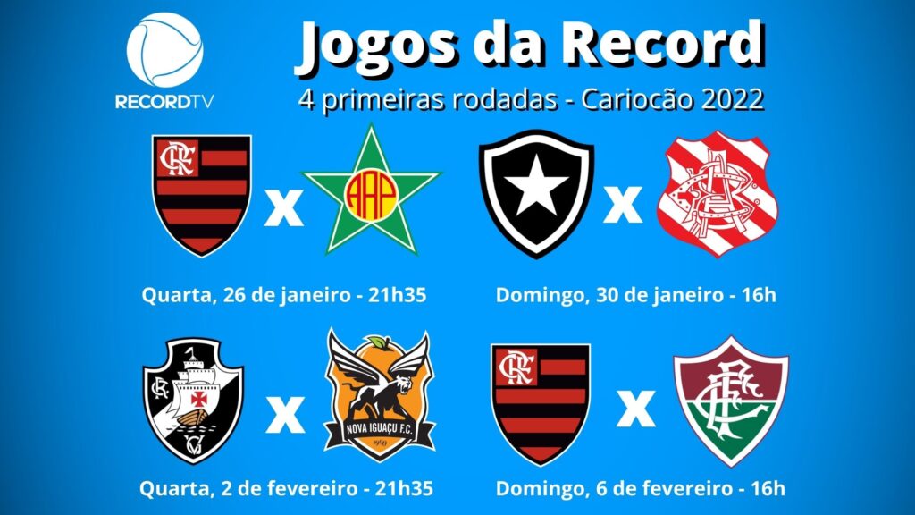 Jogos da Record no Cariocão 2022 também serão exibidos por Casimiro, Gaules, Ronaldo TV e Flow SC